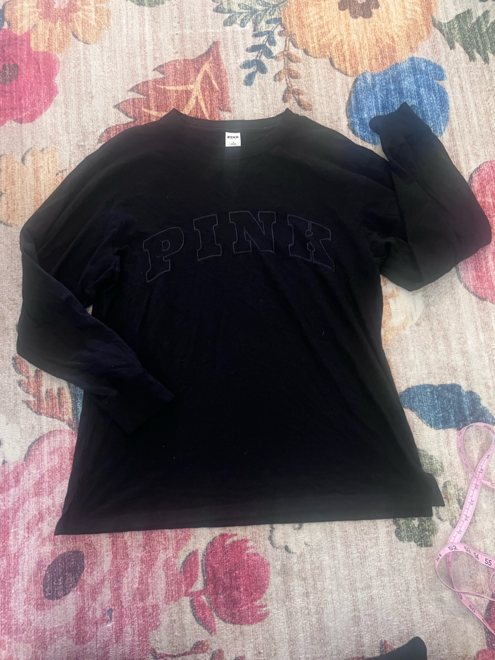 PINK Victoria's Secret oversized Black Long-Sleeve Tee with embroidered logo
